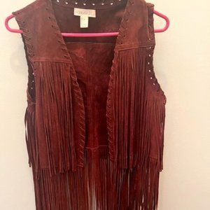 Forever 21 Festival/ Western Fringe Suede Vest Size L (Brown/Burgundy)